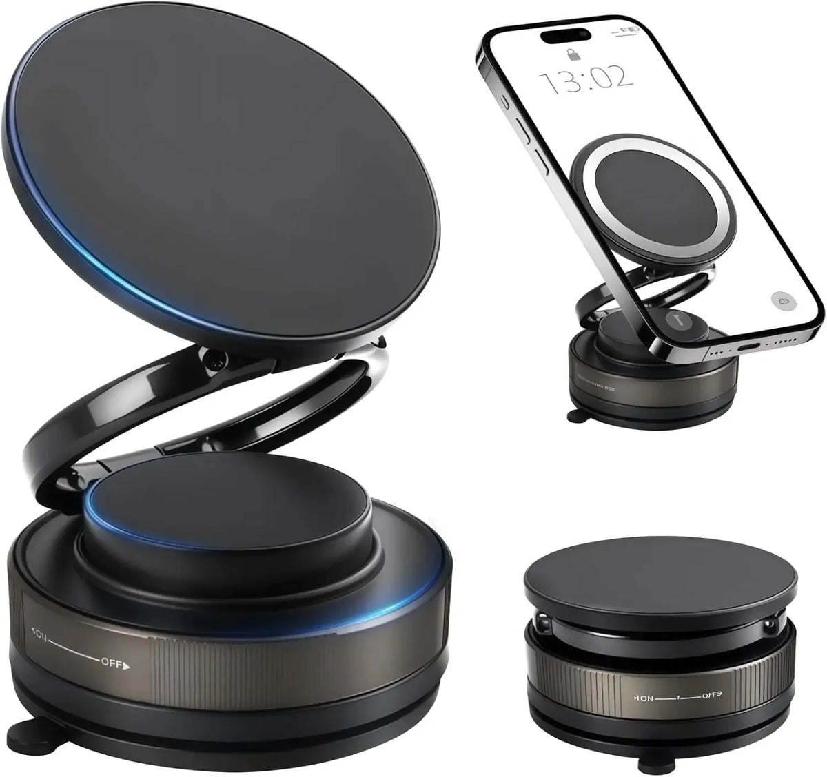 360° Magnetic Car Phone Holder – Rotatable Vacuum Suction Mount