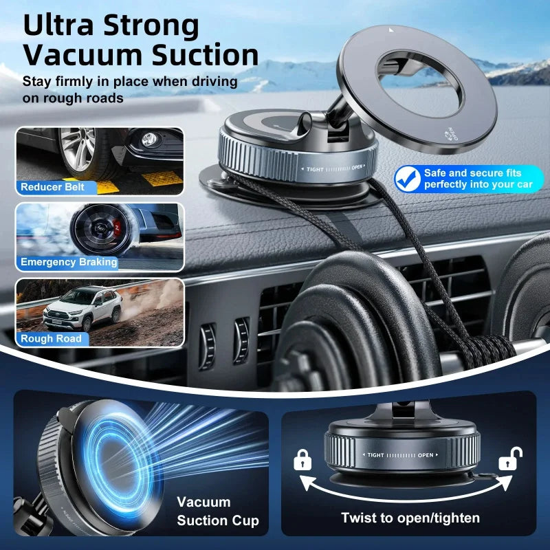 360° Magnetic Car Phone Holder – Rotatable Vacuum Suction Mount