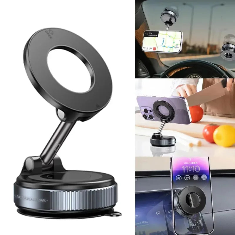 360° Magnetic Car Phone Holder – Rotatable Vacuum Suction Mount