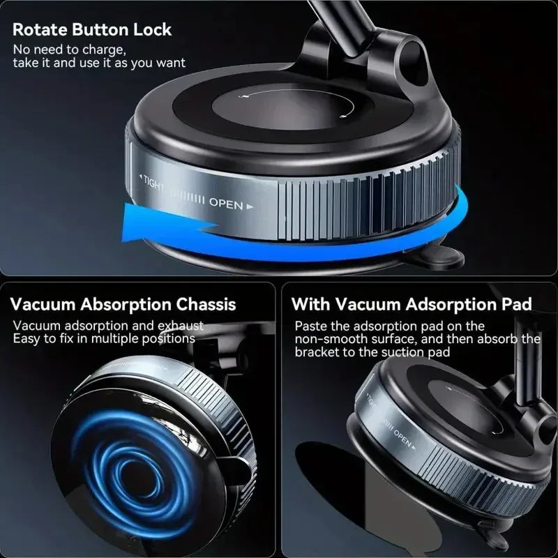360° Magnetic Car Phone Holder – Rotatable Vacuum Suction Mount