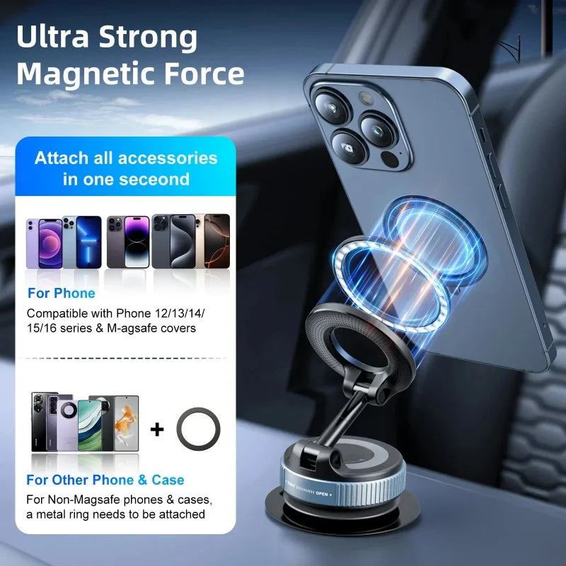 360° Magnetic Car Phone Holder – Rotatable Vacuum Suction Mount