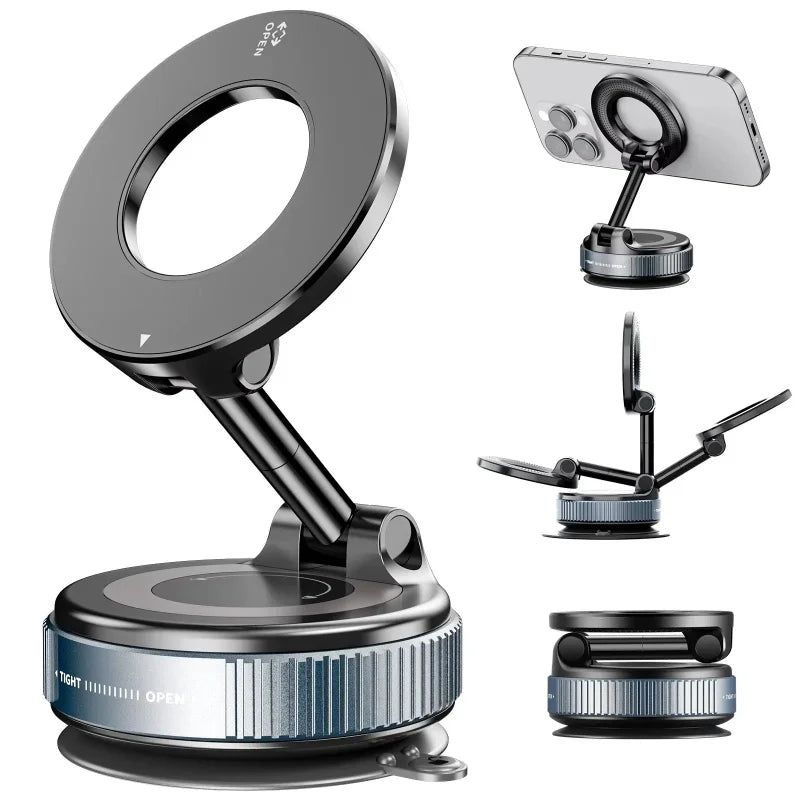 360° Magnetic Car Phone Holder – Rotatable Vacuum Suction Mount